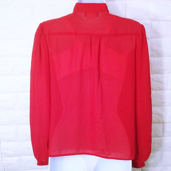 Vintage 80s Mariel High-Neck Cravat Blouse Top (6) Semi-Sheer Polyester Crepe - Picture 11 of 12